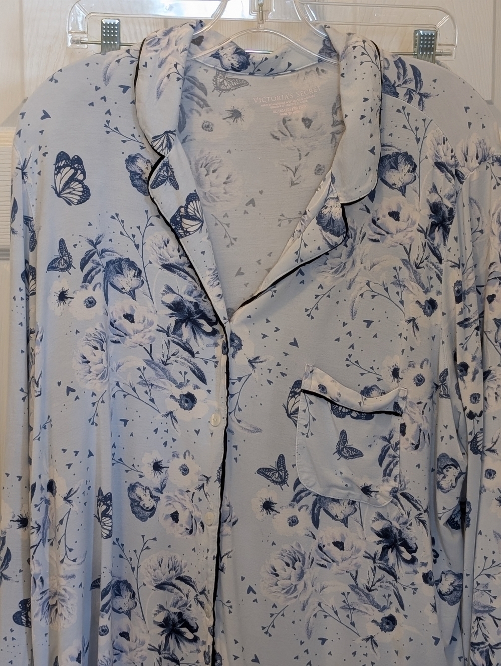 Victoria’s Secret Pajama Set XL/Tall Blue Floral Butterfly Button Top Lounge Set